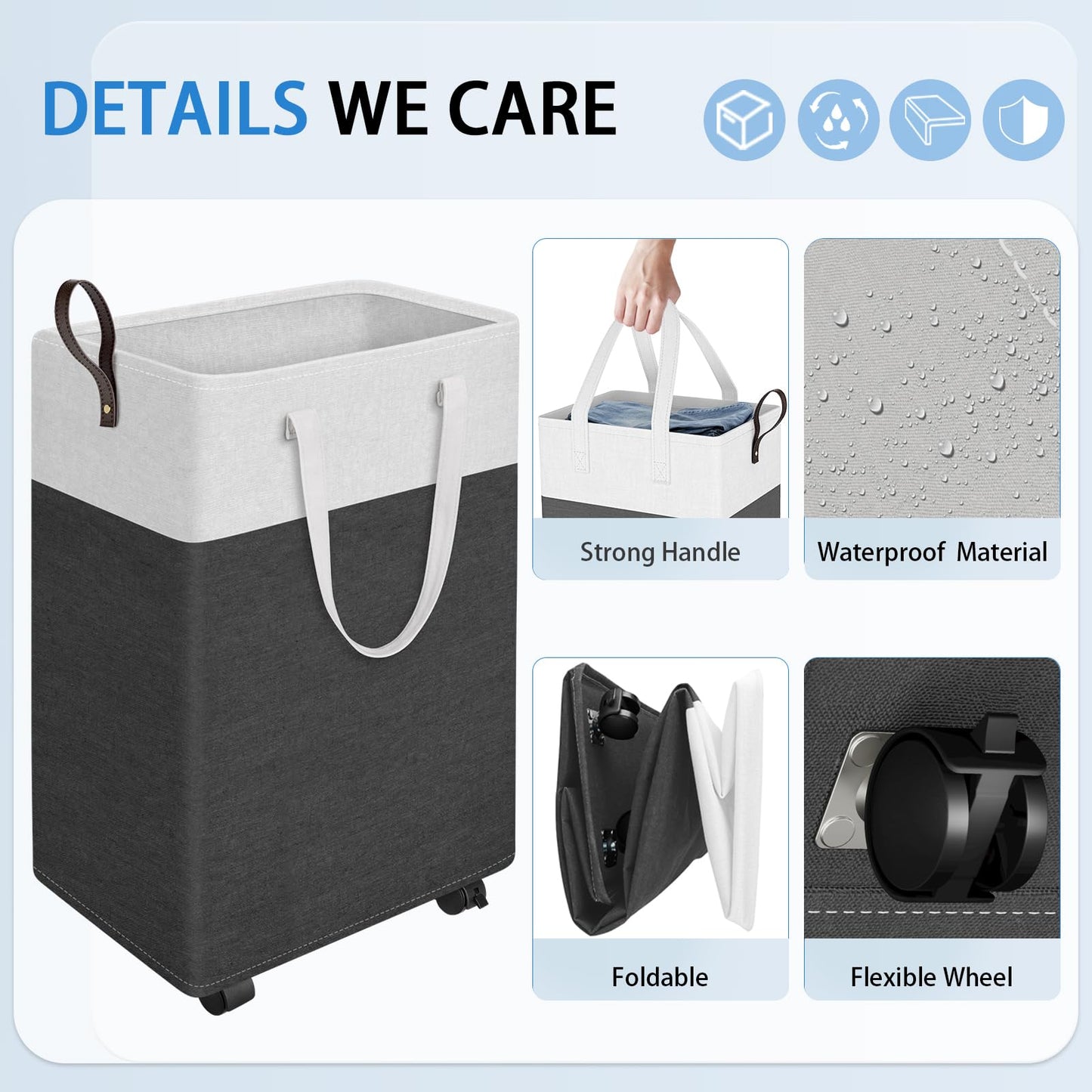 HomeHacks 75L Waterproof Rolling Laundry Hamper - Collapsible Clothes Basket with 4 Wheels for Bathroom, Laundry Room & Dorm, Easy-Clean PEVA Lining, Space-Saving Design(Gray)