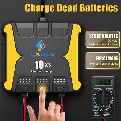 3 Bank Battery Charger 12V | 30A Waterproof Marine Charger & Maintainer for SLA/AGM, Lithium, Calcium & Deep-Cycle Batteries