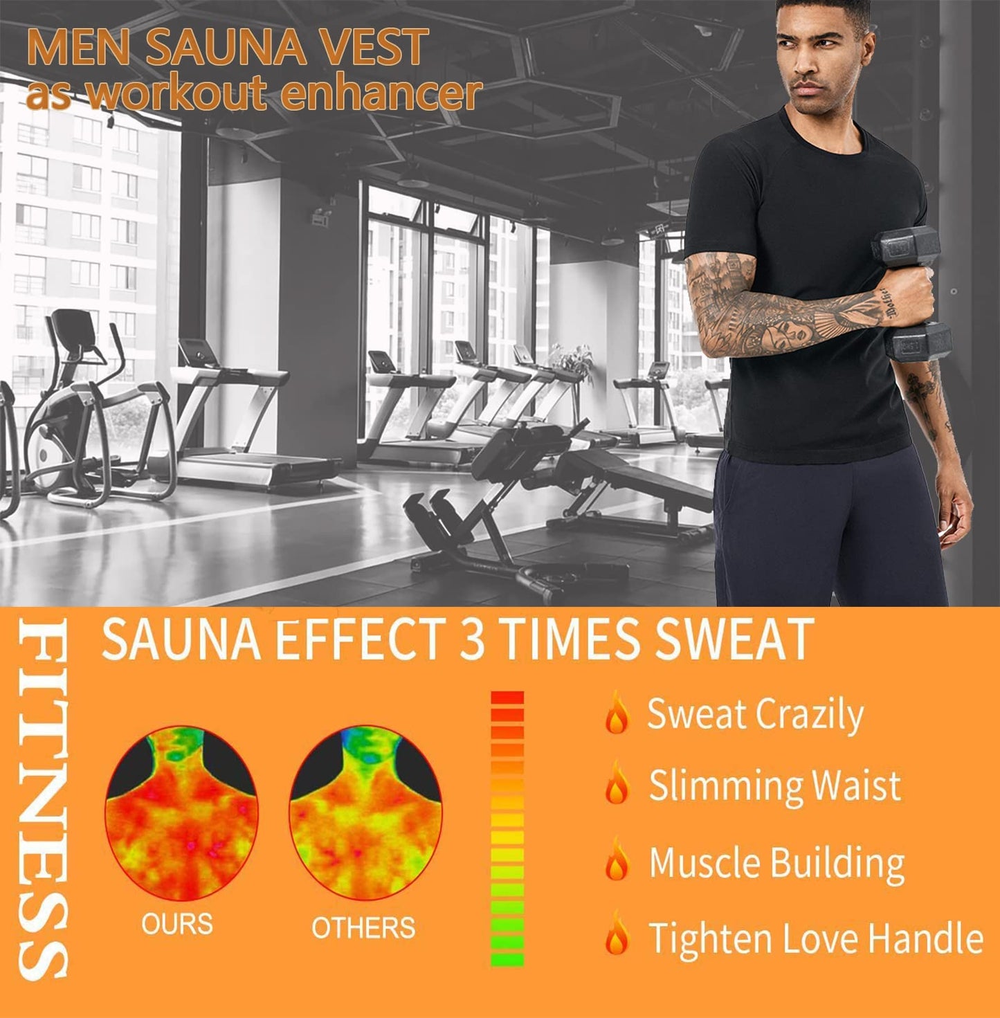 BODYSUNER Sauna Shirt Sweat Vest Suits Waist Trainer for Men Compression Vest Workout Gym Clothes Sweat Enhancer Short Sleeve (Black, L)