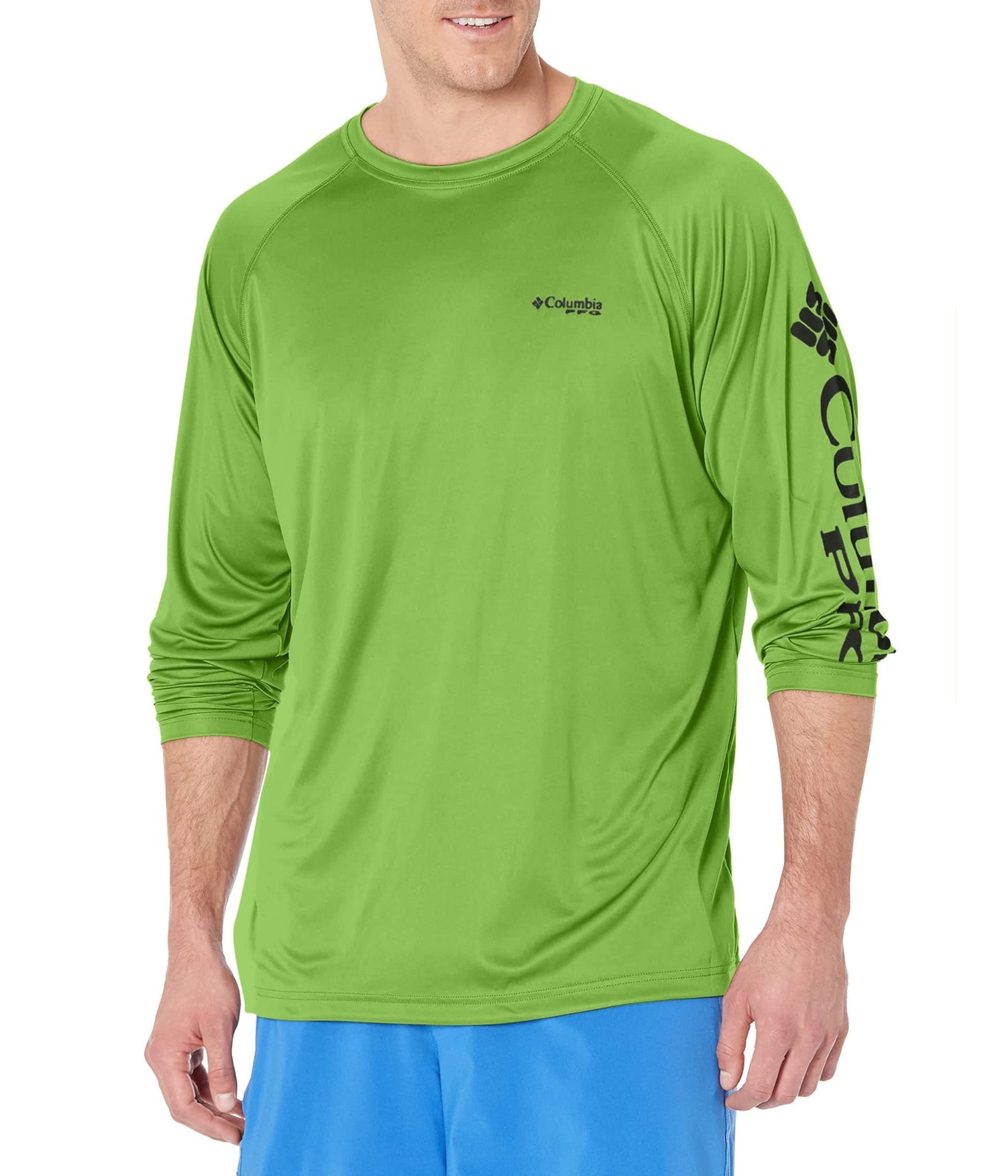 Columbia Men's Terminal Tackle Long Sleeve Shirt, Green Mamba/Black Logo, 5X Tall