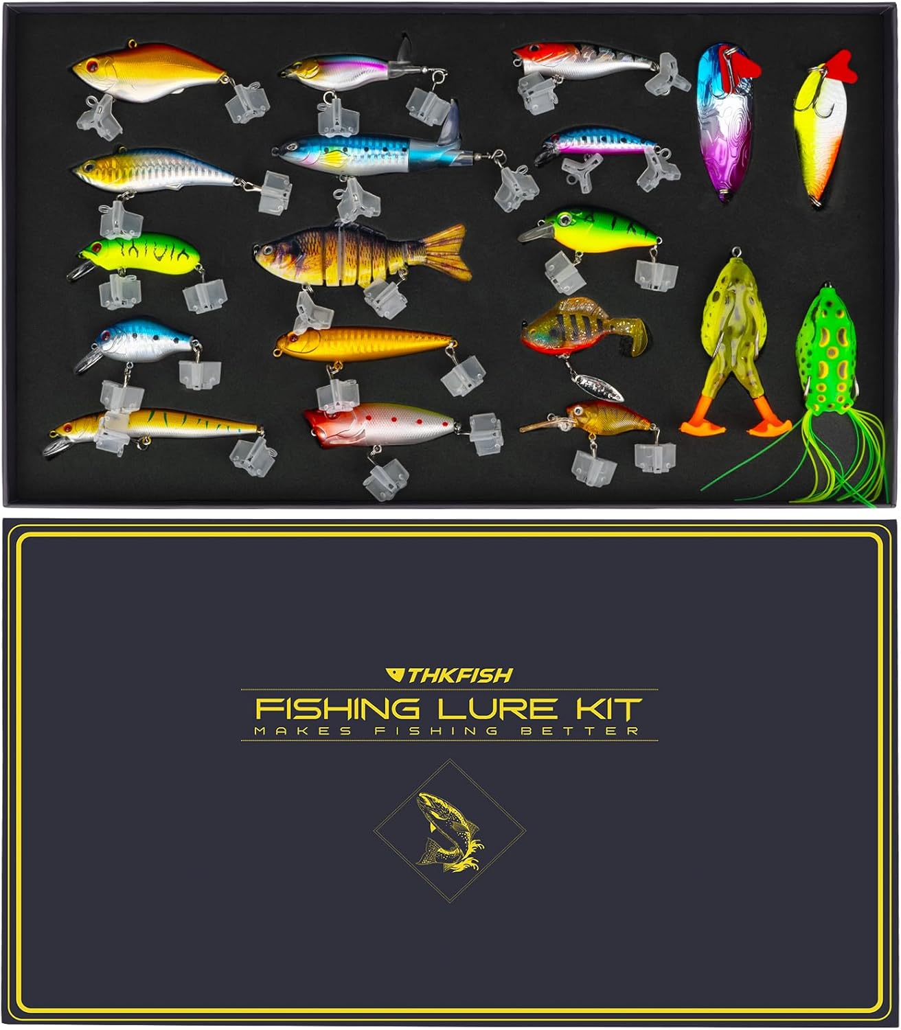 THKFISH Fishing Lures Kit - 19PCS Tackle Box for Freshwater Bass, Trout, Crappie & More