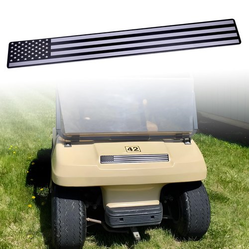 Black & Grey American Flag Fits Club Car DS & Carryall Golf Cart Front Name Plate. Fits Club Car DS & Carryall Carts Full Flag