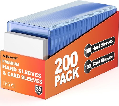 Arjiekwei Baseball Card Sleeves - Premium Hard Plastic Protectors | 200 Count (100 Hard + 100 Soft)