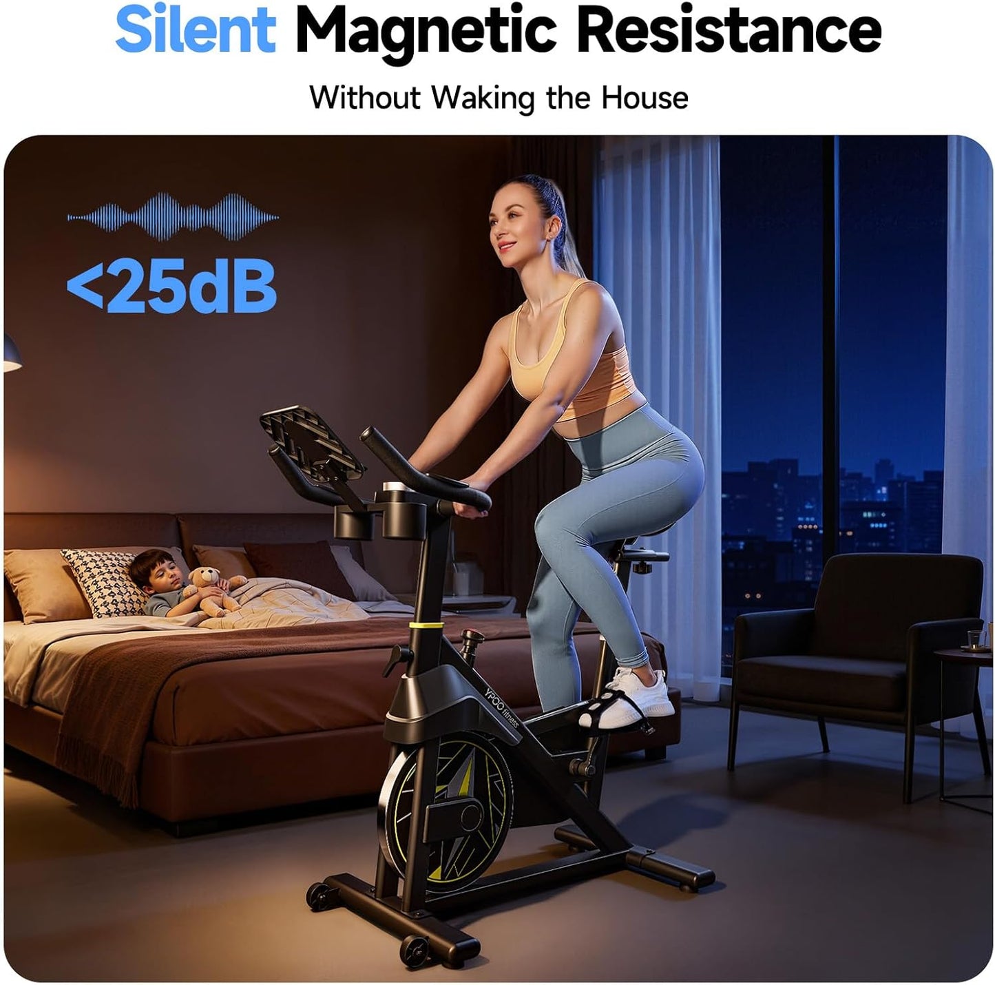 YPOO Exercise Bike - Adjustable Magnetic Resistance Indoor Bike with App, 330lbs Capacity & Comfortable Seat
