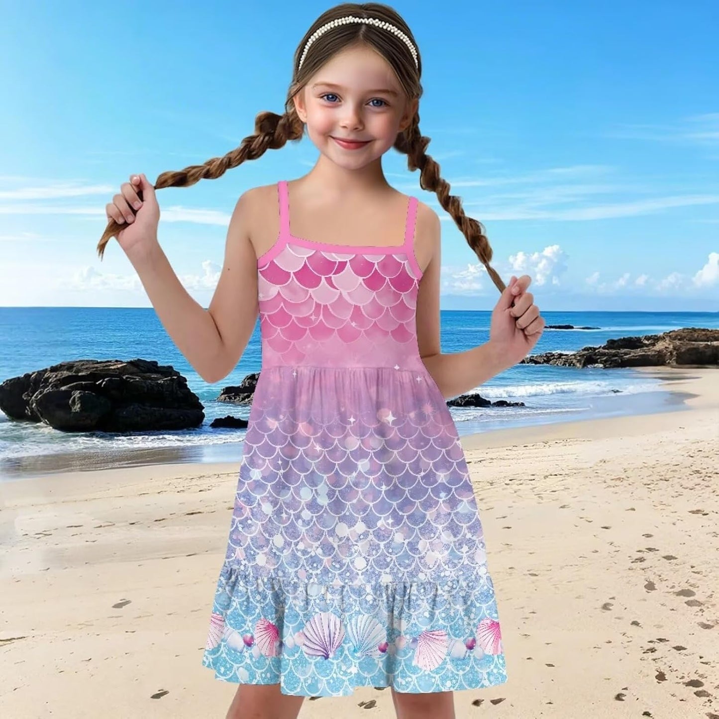 Youngerbaby Spaghetti Strap Midi Dress - Stylish Back to School Sundress for Toddler Girls 3-14T