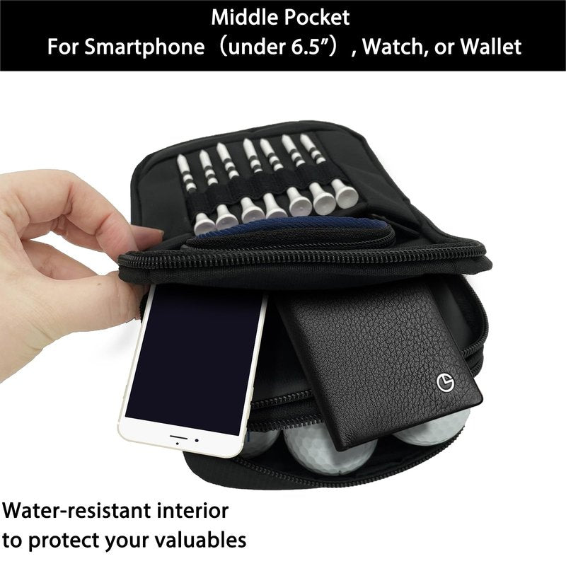 VIVA EAGLE Golf Pouch Bag with Detachable Clip | Multiple Zipper Pockets to Store Balls Tees Accessories Valuables - Navy
