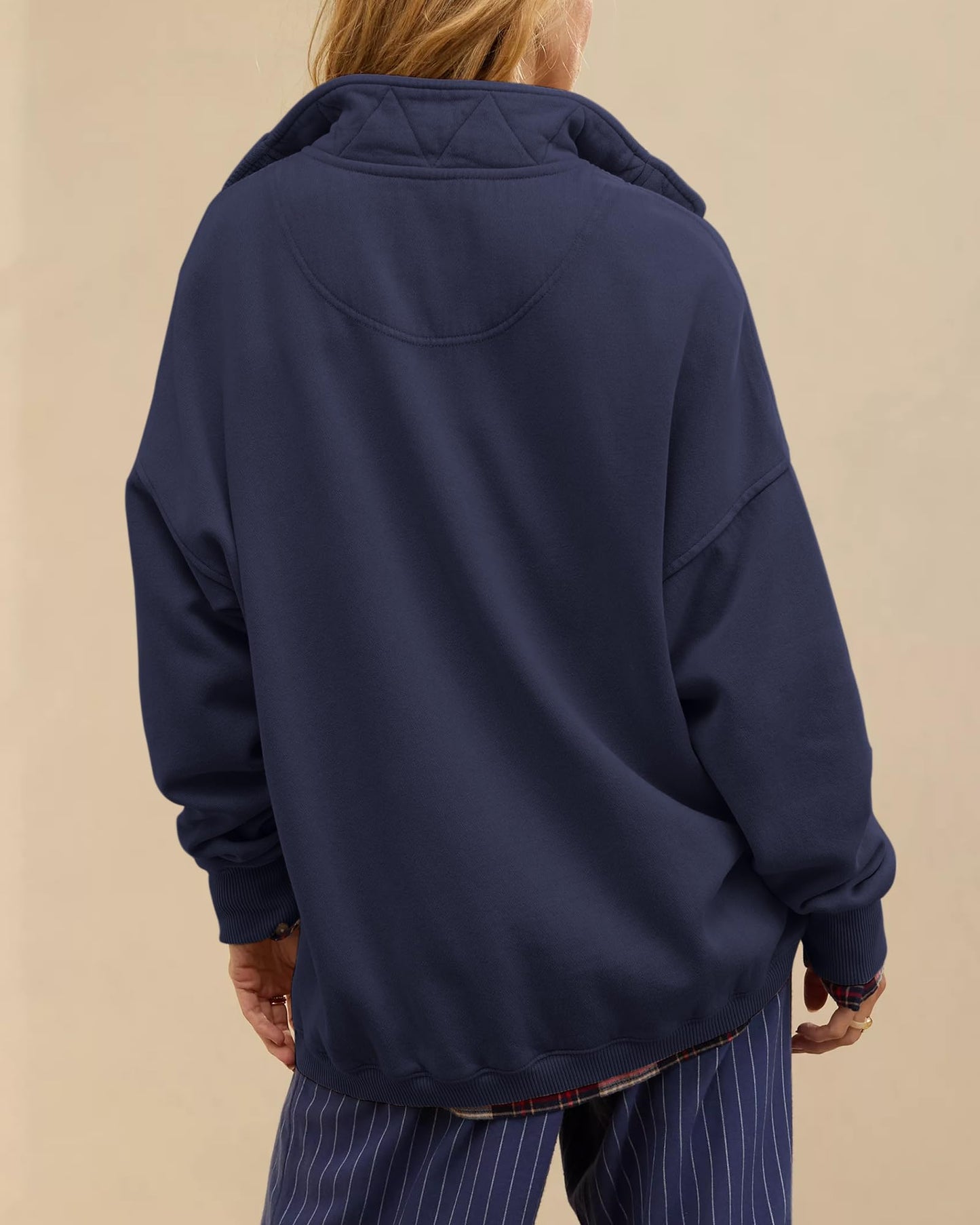 Gacaky Sweatshirt for Women Oversized Casual Long Sleeve Button Henley Neck Pullover Tops Fashion Outfits Clothes Navyo M