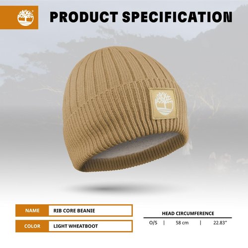 Timberland Women’s Rib Core Beanie - Soft Knit Winter Hat, Stretch Fit, Ribbed Texture, Fold-Over Cuff for Cold Weather, Light Wheat Boot, One Size