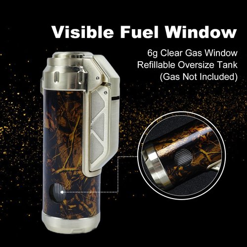 Torch Lighter,Triple Jet Flame Refillable Windproof Adjustable Butane Gas Lighter with Punch for Candle,Camping,Grill (Fuel Not Included)