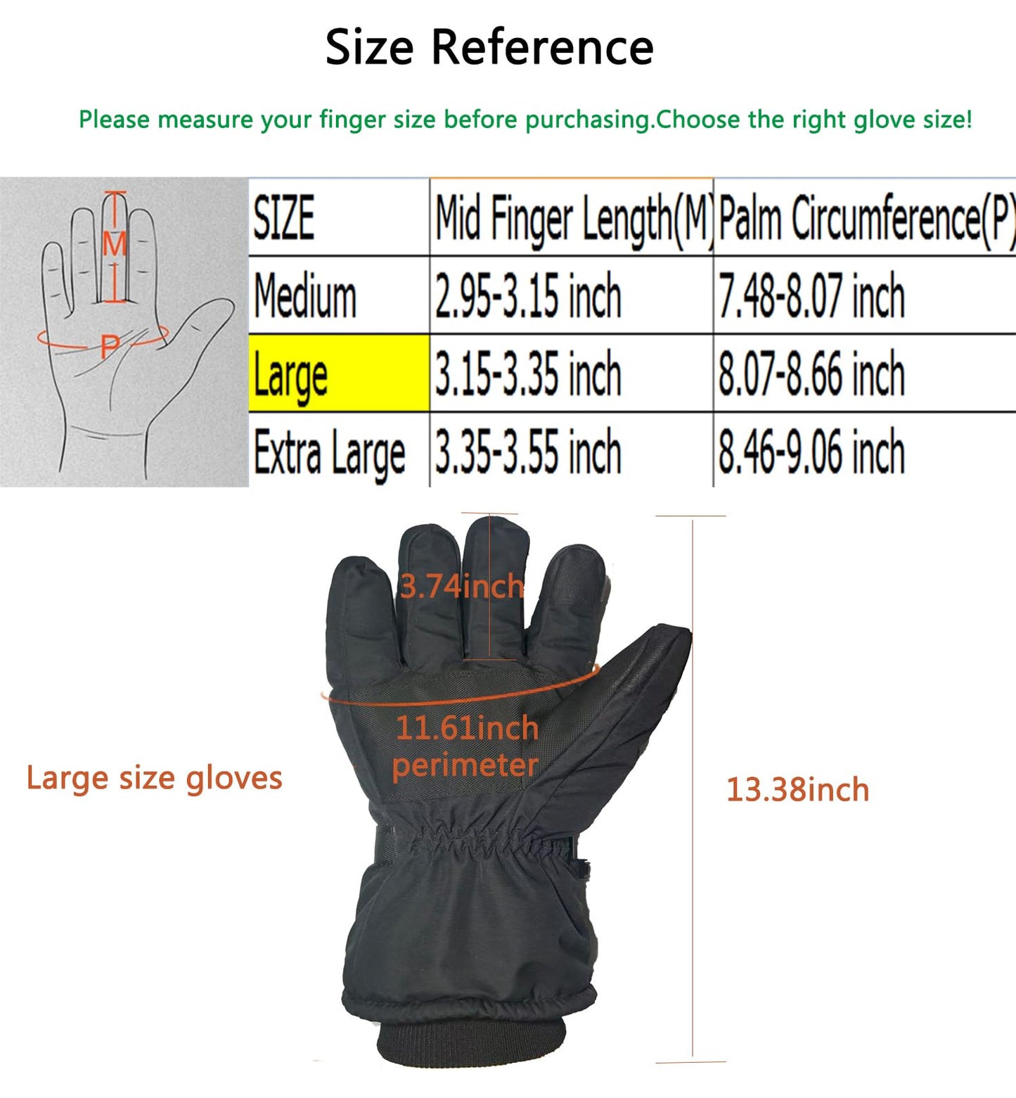 Popdan 5V 5000mAh Rechargeable Heated Gloves for Men Women Electric Heating Glove PU Waterproof & Touchscreen Ideal for Winter Outdoor Motorcycling, Skiing, Snowboarding, Fishing, Biking (Large)