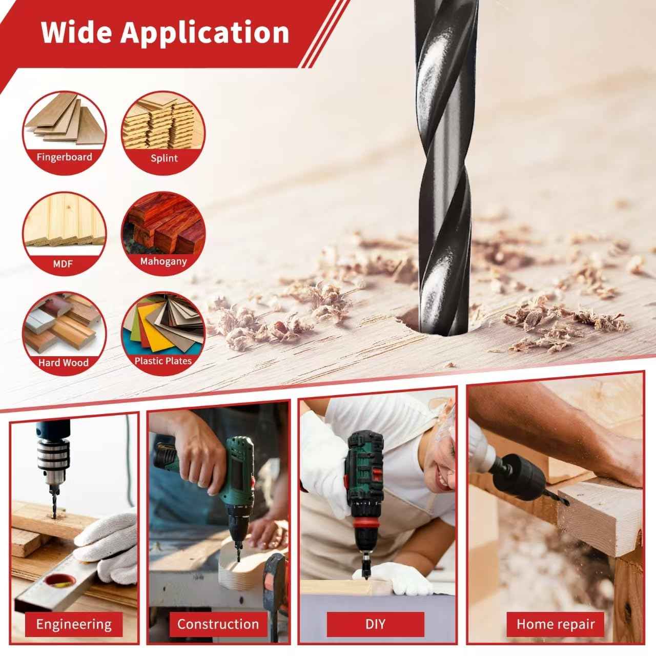 Countersink Drill Bit Set, 15 PCS Adjustable Tapered HSS Drill Bit Set for Woodworking, with Nitrided Surface, Wood Plug Cutters 1/4" Hex Shank Quick Change, for Wood Drilling with Storage Box