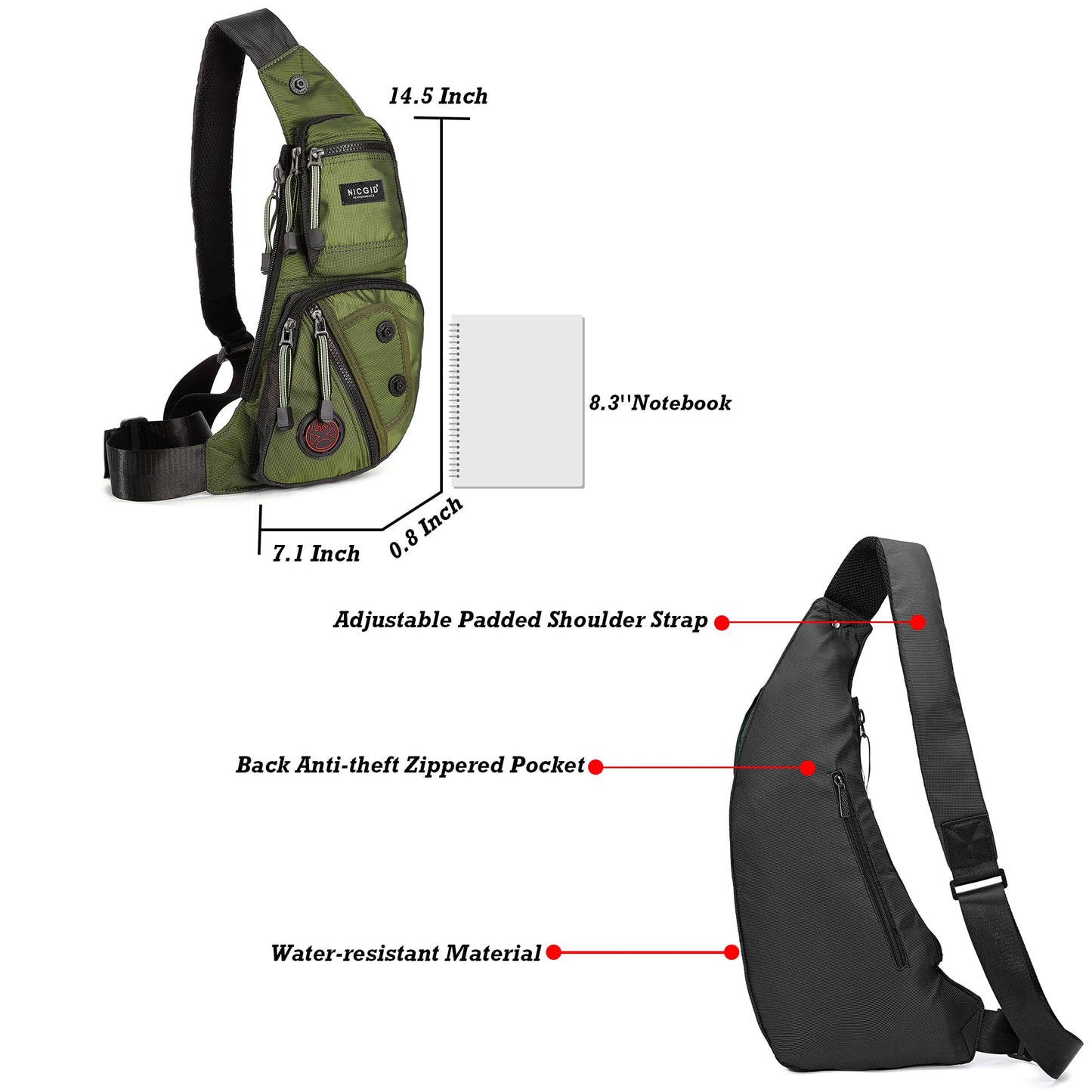 NICGID Sling Bag Chest Shoulder Backpack Crossbody Bags Casual Daypack for Men Women