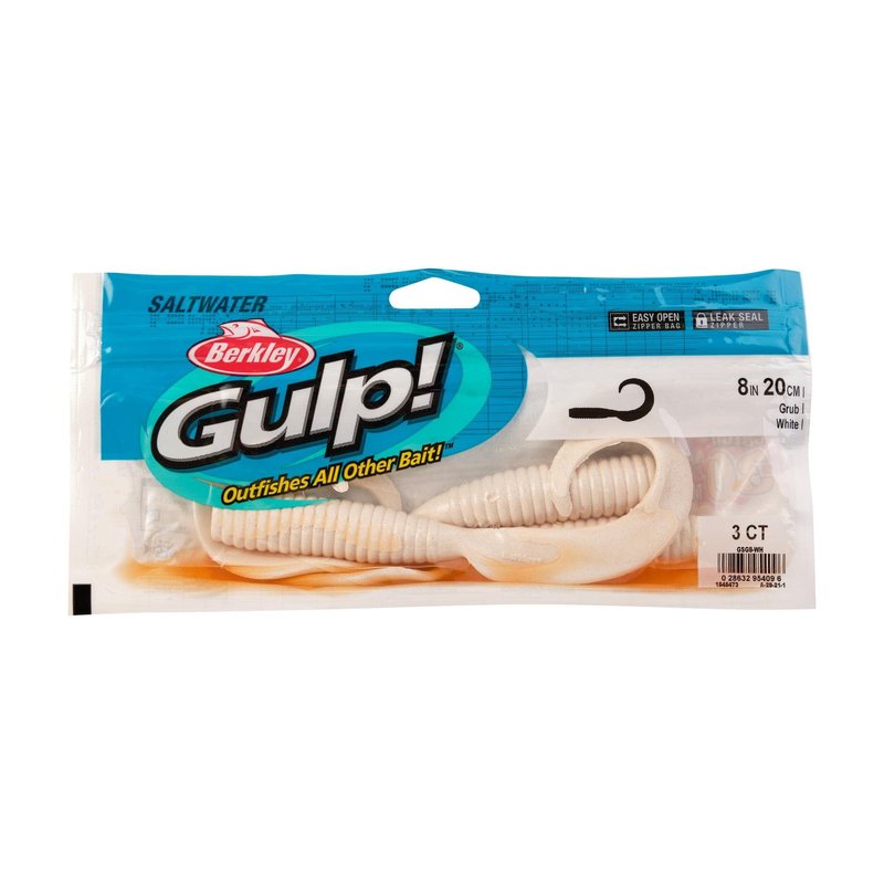 Berkley Gulp! Grub Fishing Soft Bait, White, 8- Inch
