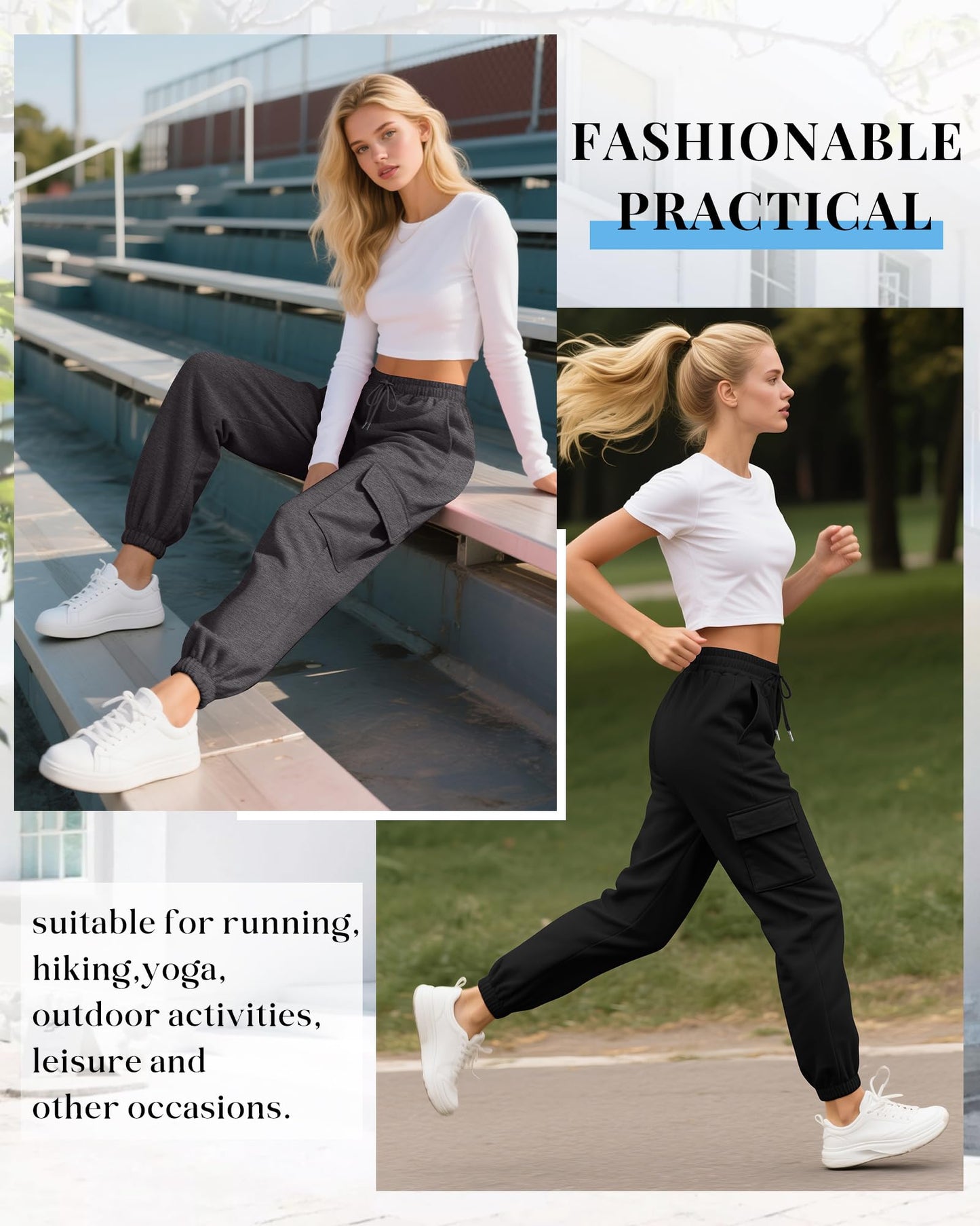 Neer 3 Pack Women's Cargo Sweatpants Joggers Pants Causal Gym Athletic Workout High Waist Bottom Y2k Fall Outfits with Pocket(Black, Dark Gray, Pink,Medium)