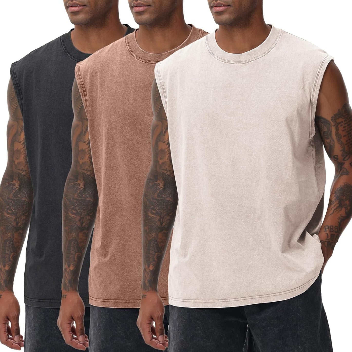Skiennix Men's Workout Tank Tops - Sleeveless Muscle Tee for Gym & Running | Acid Wash, Loose Fit