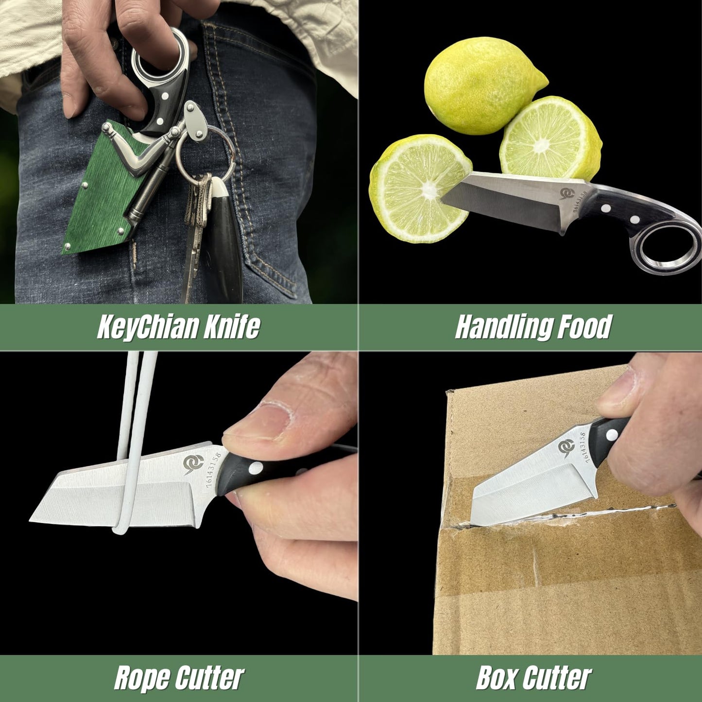 LEASUR Small Pocket Knife with Mechanical Arm and Wooden Sheath, Fixed Blade Knife For Keychain, Box Cutter, Fishing, Camping Tactical Knives, Cool Gadgets for Men (Green)