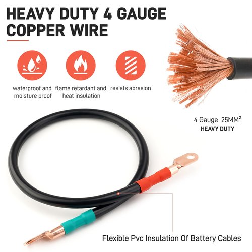 JERBOR Heavy Duty 4 Gauge Golf Cart Battery Cables Fit for 36v 48v EZGO TXT 1994-UP Golf Cart, AC/DC Wire Golf Cart Battery Pure Copper Wiring Kit with Heavy Duty Wire Lugs (Fit For EZGO TXT)
