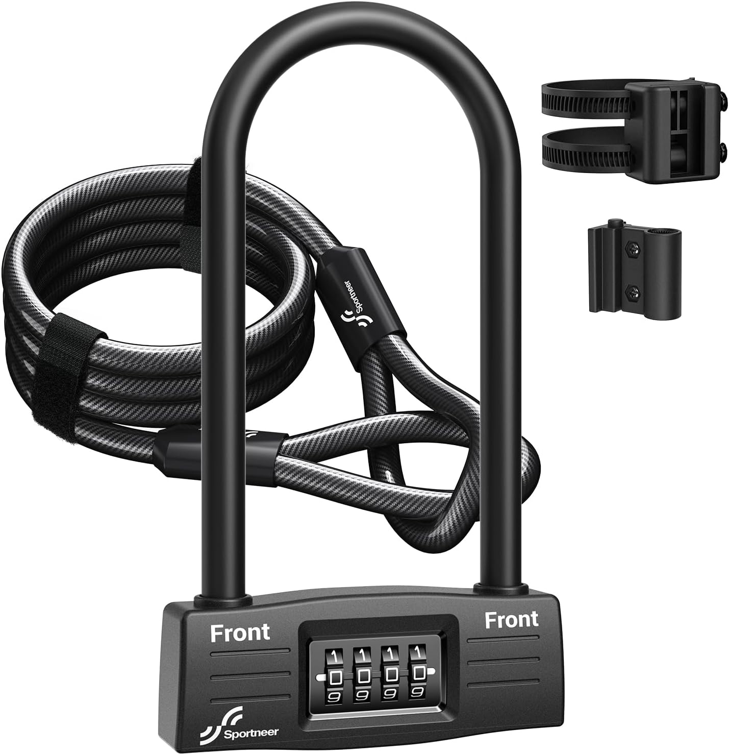 Sportneer Bike Lock - Heavy Duty 14mm Keyless Combination U-Lock with 5ft Security Cable | 9.05''x4.9''
