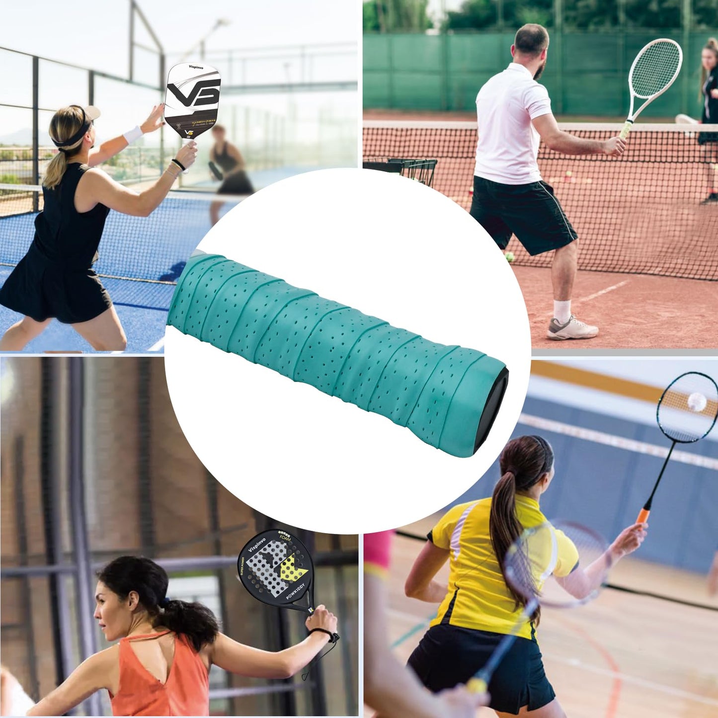 Vispinvo Pickleball Paddle Grip Tape - 4 Pack | Absorbent & Non-Slip OverGrip Tape for Pickleball and Tennis Rackets | Enhanced Sweat Absorption & Soft Touch