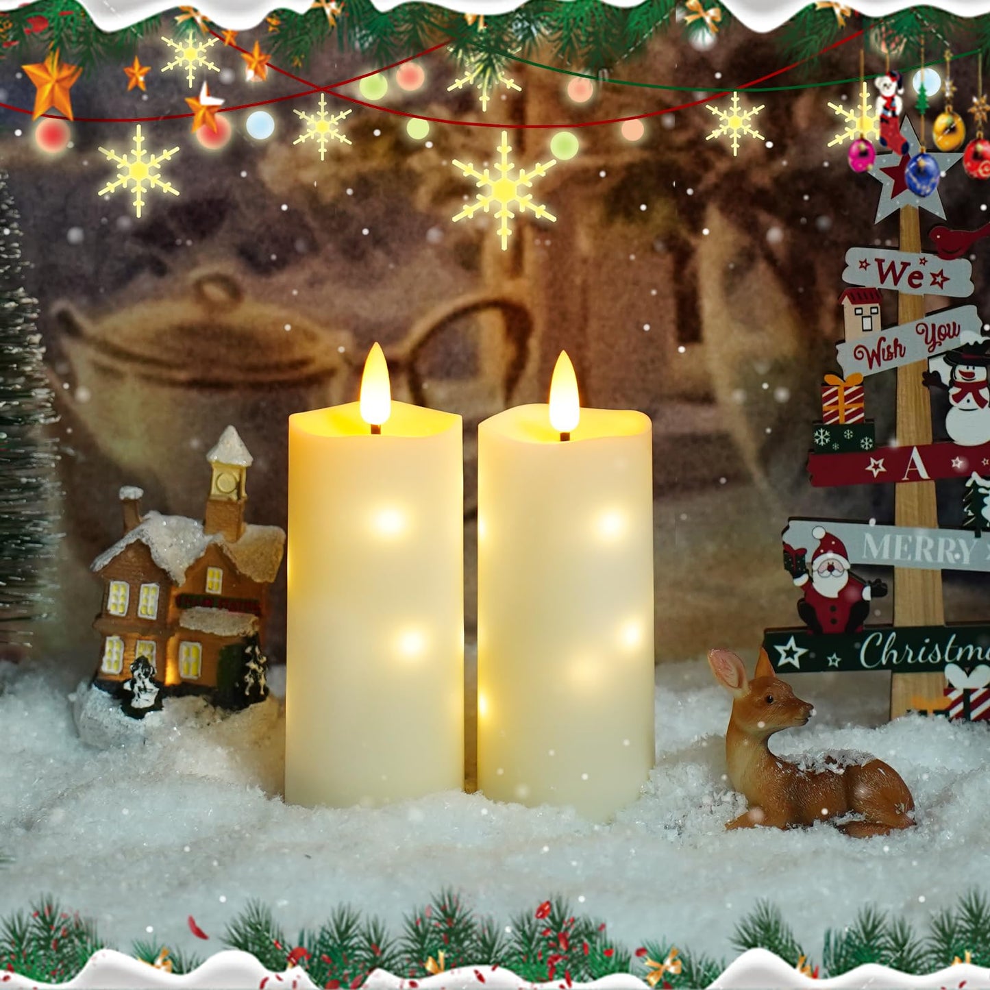 Waterproof Outdoor,with Timer & Remote - 2 Pack Flameless LED Candles, Battery Operated Candles (D2.2 xH6/6, Ivory) Used for Home Decoration and Holiday Decoration