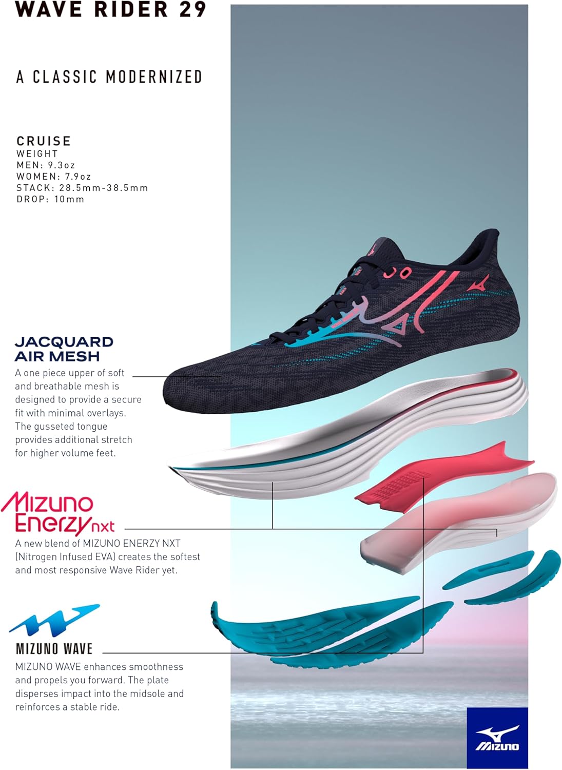 Mizuno Wave Rider 29 | Women's Running Shoes with Superior Cushioning & Support