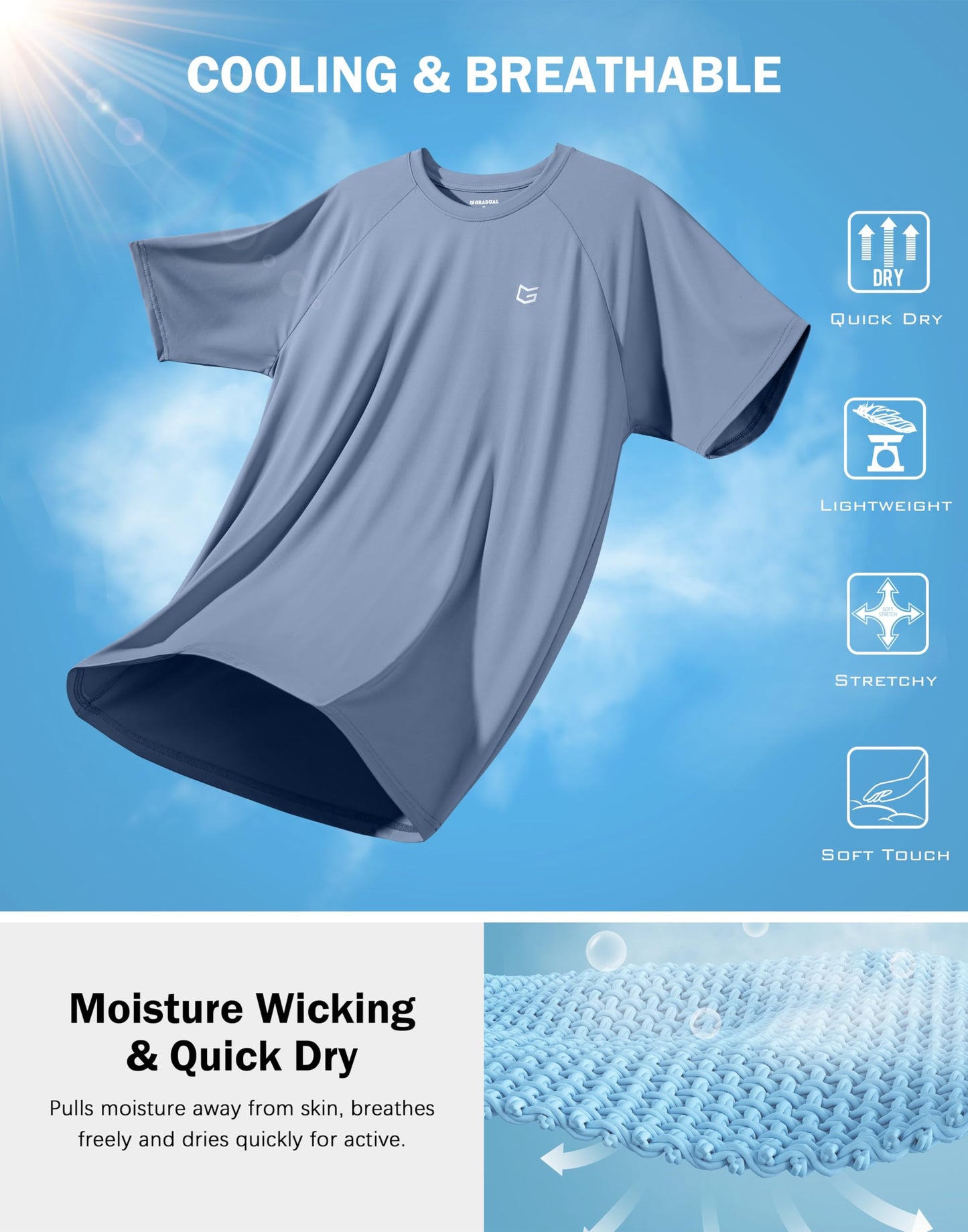 G Gradual Men's Athletic Workout T-Shirts Moisture Wicking Cooling Running Shirts Short Sleeve Performance Tee for Gym Tennis(Slate Blue,M)