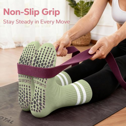 Mancreda Pilates Socks for Women - Non-Slip Grips Yoga Socks for Barre & Hospital | 84% Cotton (2/3/4 Pairs)