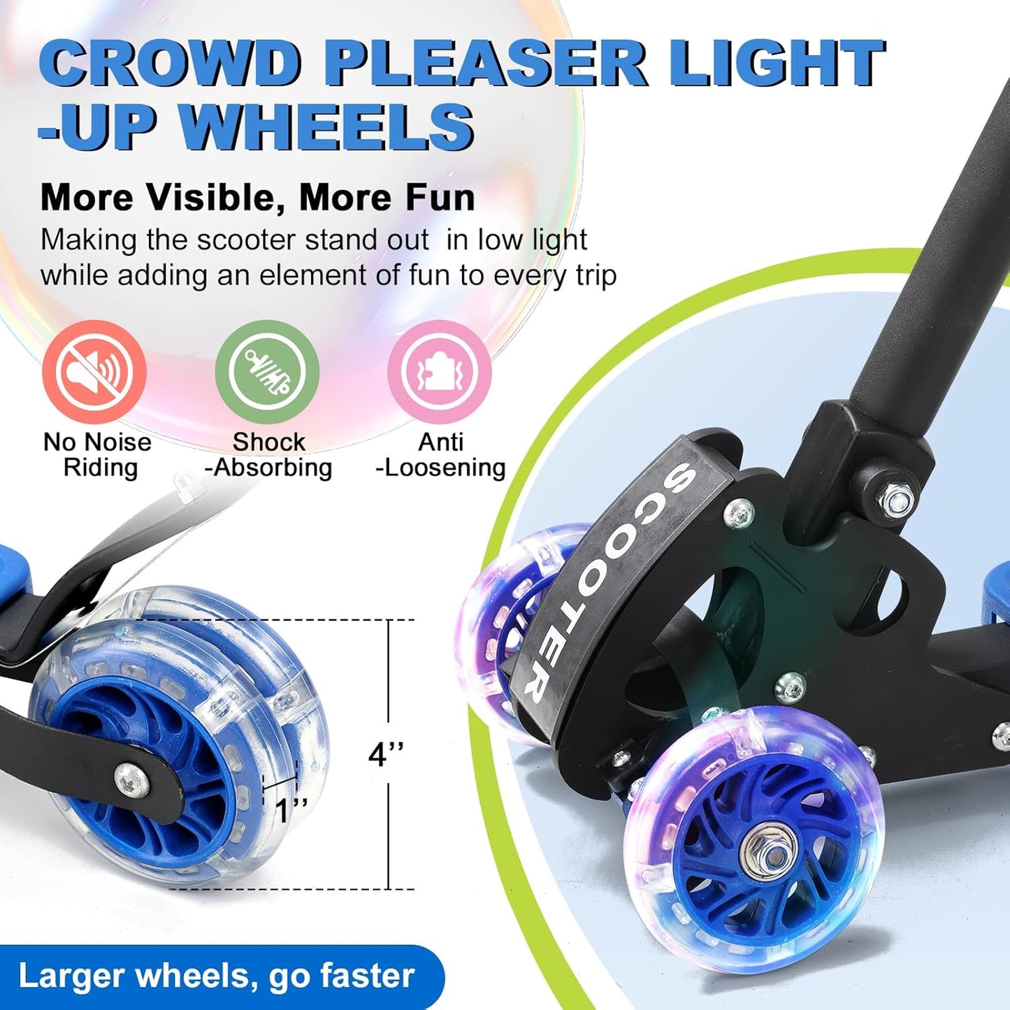 **Skiennix Kids Kick Scooter - Light-Up 3-Wheel Design with Adjustable Handlebars | Supports Up to 150 lbs**