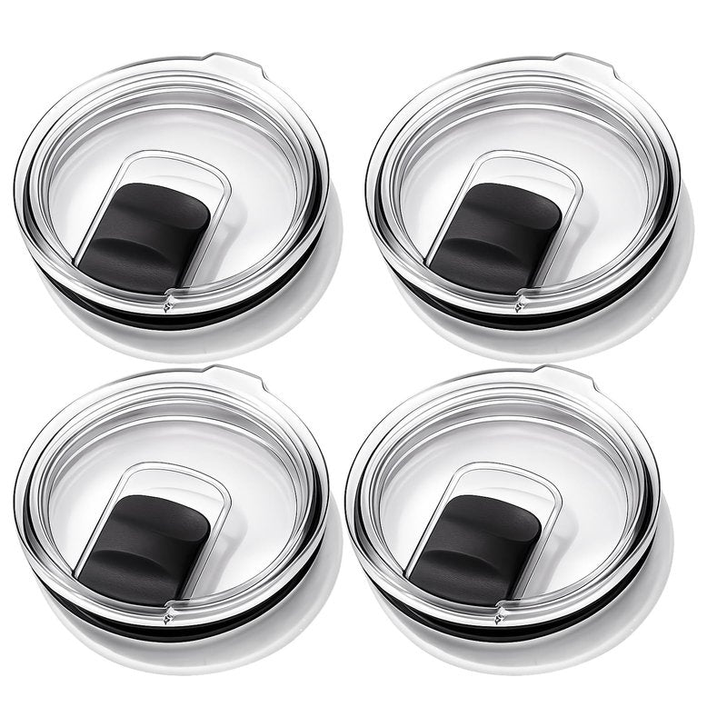 AZJCKEW 4 Pack Tumbler Lids Compatible with 20oz Yeti Rambler, 16oz Pints, 10oz/24oz Mugs, 10oz Lowball – Spill Proof Magnetic Slider Lid Replacement, Clear BPA-Free Cup Cover