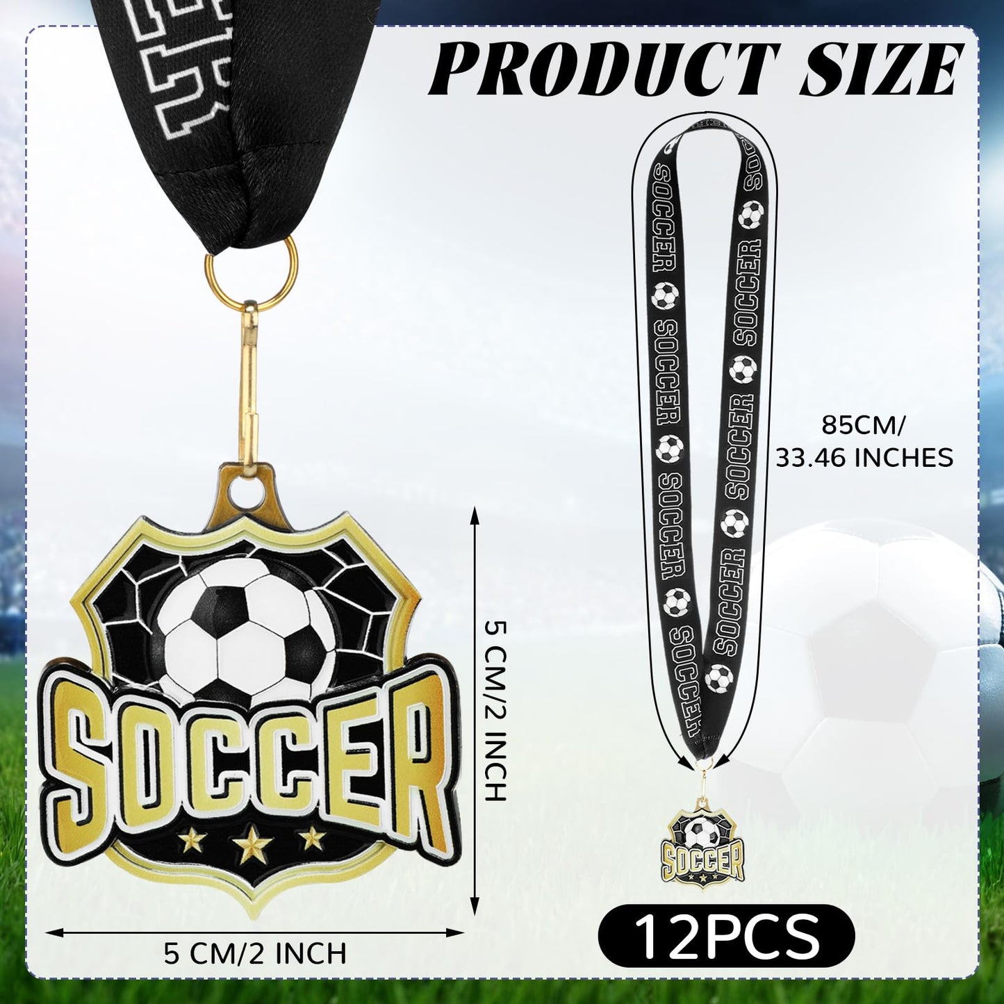 Ecation 12 Pcs Soccer Medals 2 Inch Team Awards Gold Sports Award Medal Soccer Metal Medal with Neck Ribbon