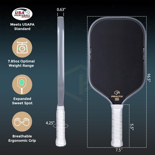 Praltix Durable T700 Carbon Fiber Pickleball Paddle - USAPA Standard, Reinforced Core Anti-Slip Grip, High Stability for Indoor and Outdoor Intermediate and Advanced Players