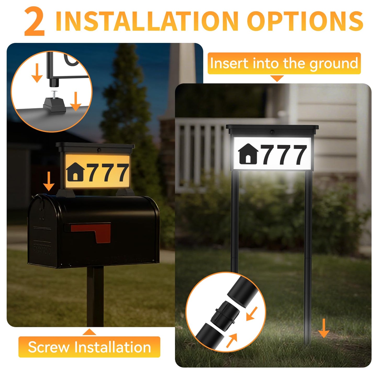 LumiZen Upgraded Solar Address Sign, House Numbers for Outside Double Side, 12-Color Modes Lighting Address Plaque Outdoor Waterproof, Illuminated LED Address Numbers with Stakes for Yard Home Mailbox