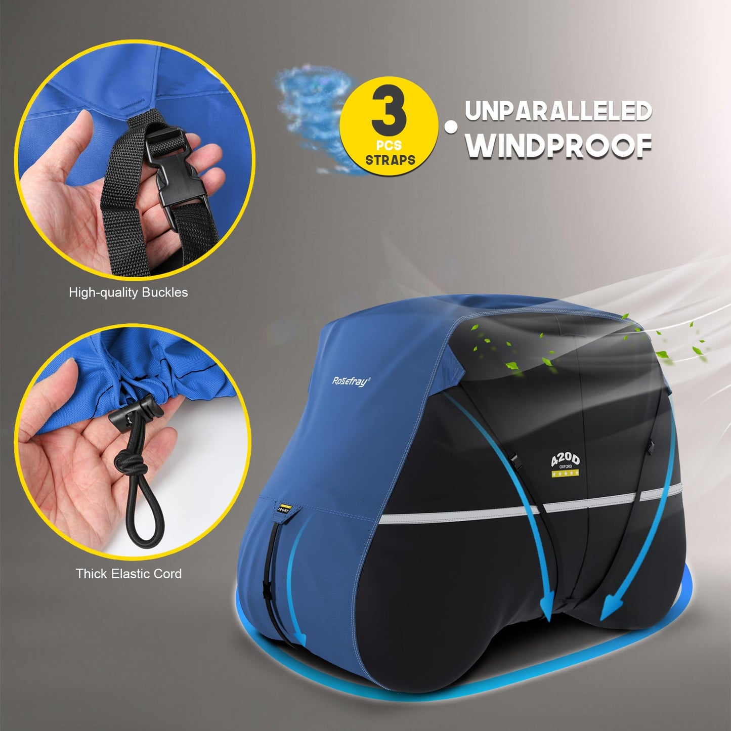 Rosefray Golf Cart Cover 420D Waterproof Innovative 360° Windproof Design, Fits for Club Car, EZgo, Yamaha, and More 2+2/4 Passenger Golf Cart - Black/Blue