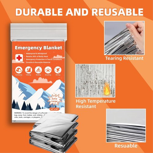 Emergency Thermal Blanket 6 Pack by [Brand Name] - Extra Large 84” x 64” Mylar Survival Blankets for Camping & Hiking