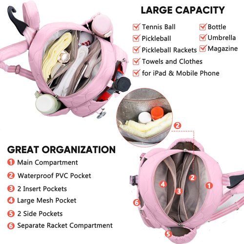 VIGEGARI Quilted Tennis Bag for Women – Tennis Backpack & Crossbody Sling | Holds 2 Rackets or 3 Pickleball Paddles | Lightweight Badminton Racket Bag, Tennis Tote & Sports Backpack