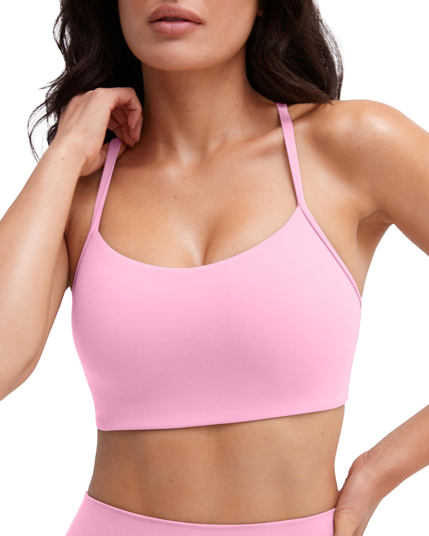PAVOI ACTIVE Yoga Racerback Bras for Women - Buttery Soft Low Support Scoop Neck Y-Back Thin Strap Sports Bra - FlexFlow - Small, Bubblegum, A-C Cups