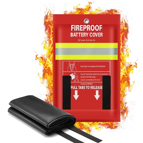 FIREWESS Lipo Battery Fireproof Cover Battery Safe Blanket for Ebike and Escooter Storage,Charging and Discharging, EV Fire Blanket for Lithium Battery (40x50 inch)