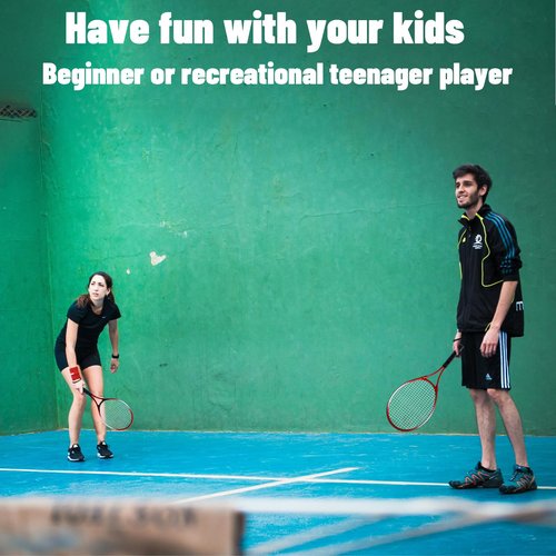 Magicorange Kids Tennis Rackets, Tennis Racket Set of 2 Players Tennis Training Equipment for Parent-Child Activities with Trainer Rebound Balls(Red)