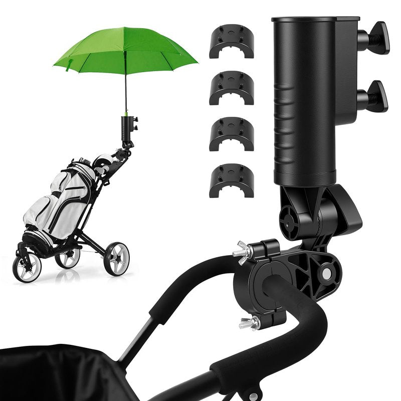 T TGBROS Golf Push Cart Umbrella Holder 180°Adjustable, Universal Fit with Heavy-Duty Clamp Windproof Umbrella Mount for Mobility Scooter, Stroller, Wheelchair, Beach Chair Easy Install & Strong Grip