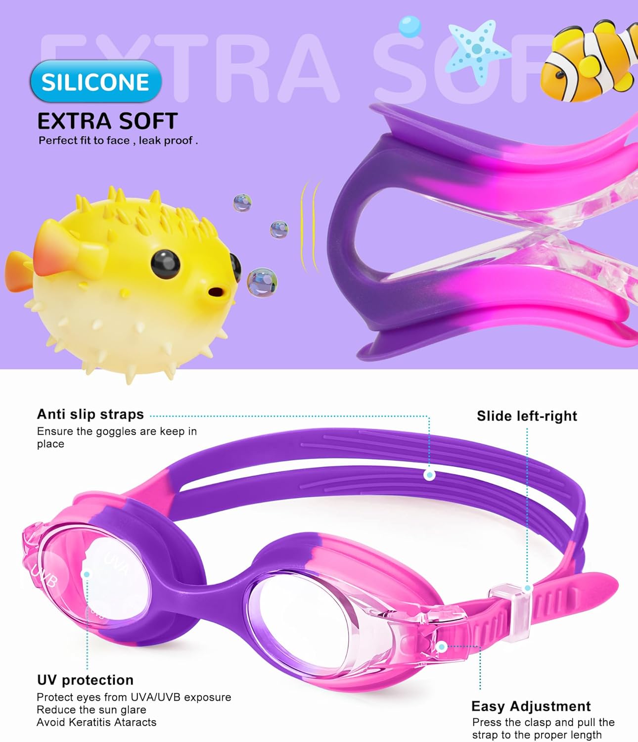 NSSIW Kids Swim Goggles - Anti-Fog, No Leak Design | 2 Pack for Ages 3-16