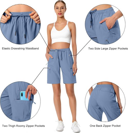 Hugut Women's Quick-Dry Hiking Cargo Shorts - Lightweight, Water-Resistant with Zipper Pockets | Ideal for Camping & Travel