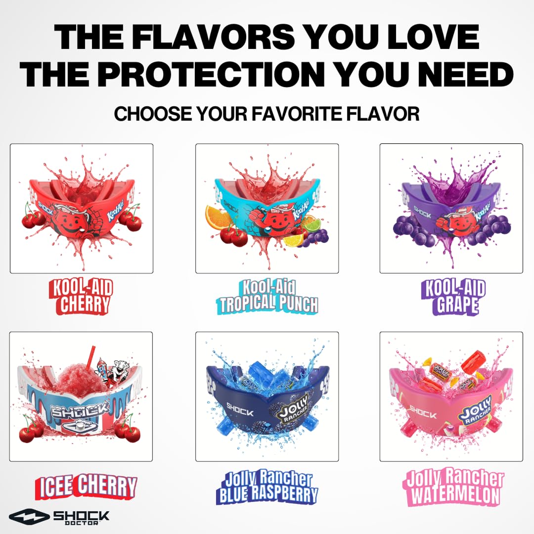 Shock Doctor Mouth Guard, Gel Max Power Mouthguard, Flavored Mouth Guards for Sports, Football, Lacrosse, Hockey, Basketball, Kool Aid Mouth Guard Youth & Adult