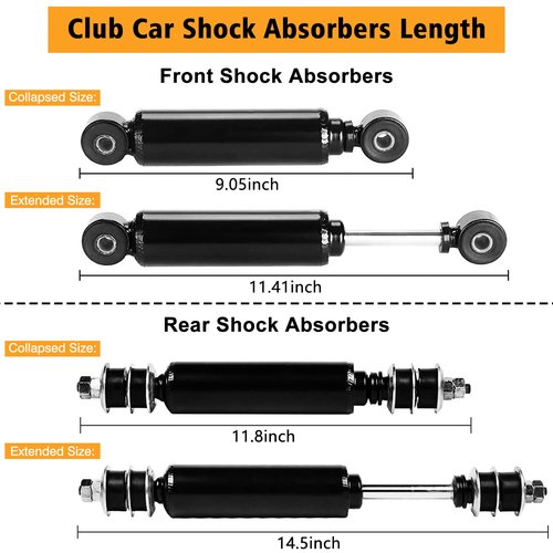 Club Car Front and Rear Shocks for Golf Cart - DS & E 1988-up, Precedent G&E 2004-up (2 Front + 2 Rear) - Replace OEM: 1014235, 1014236, 1010991, 1015813, 1013164