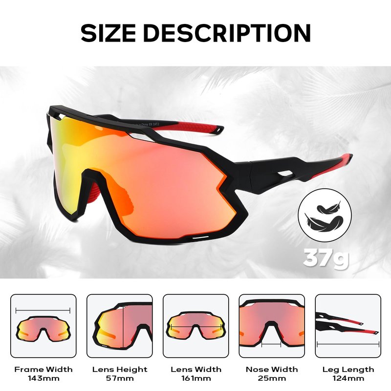TUKOOL Cycling Glasses Men Women - TR90 Lightweight Frame Sports Sunglasses, High-Clarity PC Lenses, Anti-Fog Ventilation Wind Tunnel Design for MTB Running Baseball