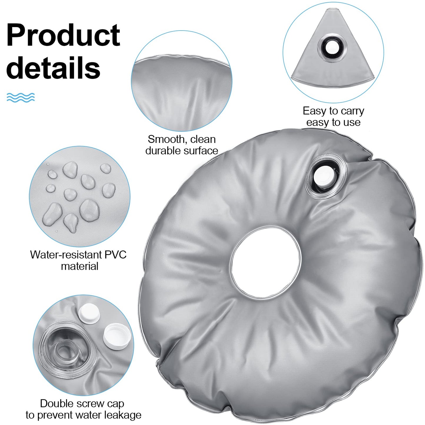 Tondiamo 2 Pcs 20.87 Inch Water Umbrella Weight Bags Flags for Base Stand Outdoor Collapsible Portable Sunshade Base Holder Bags for Beach up to 26.5 lb Water, 20.87 Inches in Outer Diameter