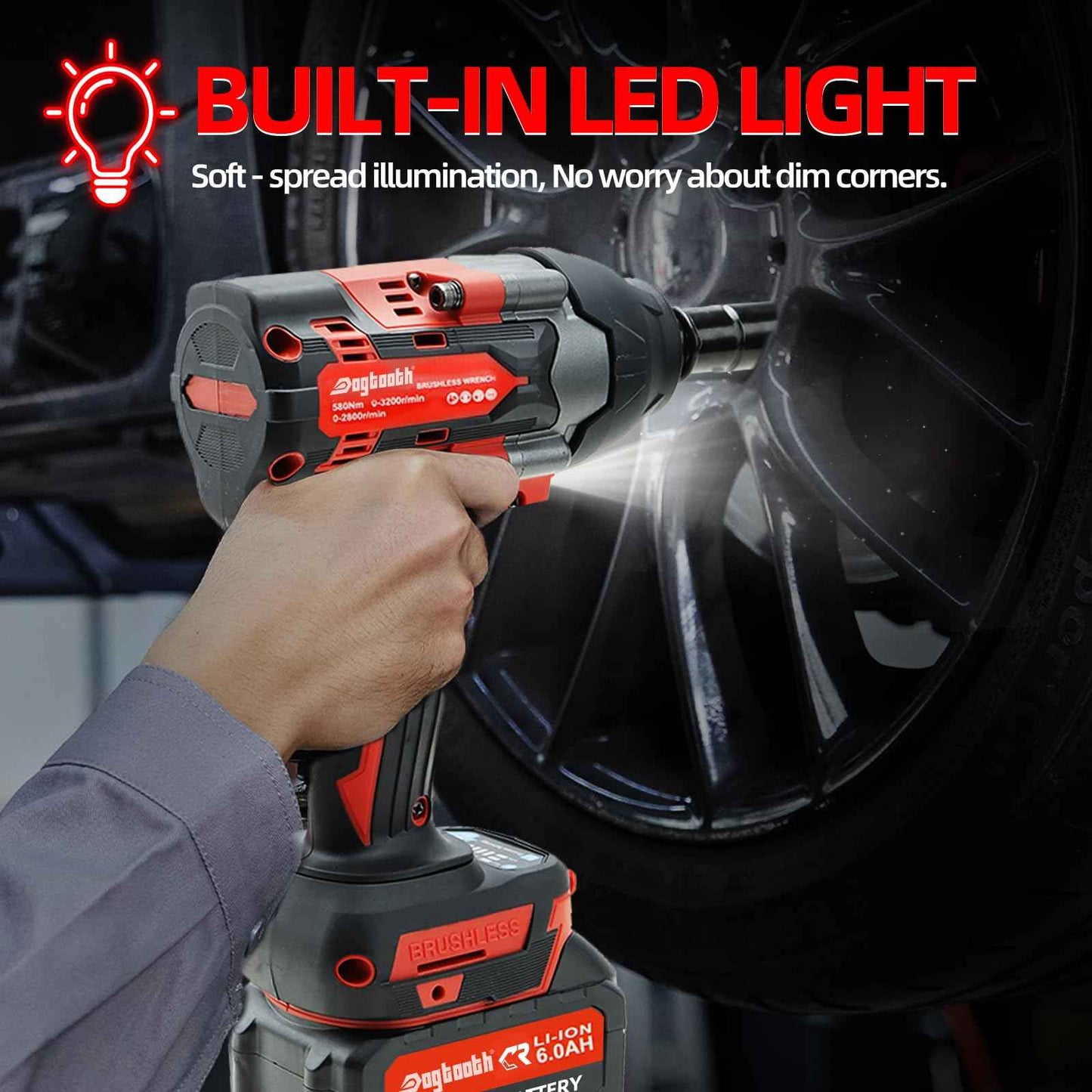 Dogtooth 20V Cordless Impact Wrench 1/2'', High Torque Maximum 850 NM, Brushless Motor, Variable Speeds Max 3200RPM, 2 * 4.0 Ah Battery and Charger in Combo Kit, Compatible with Makita 18V Battery