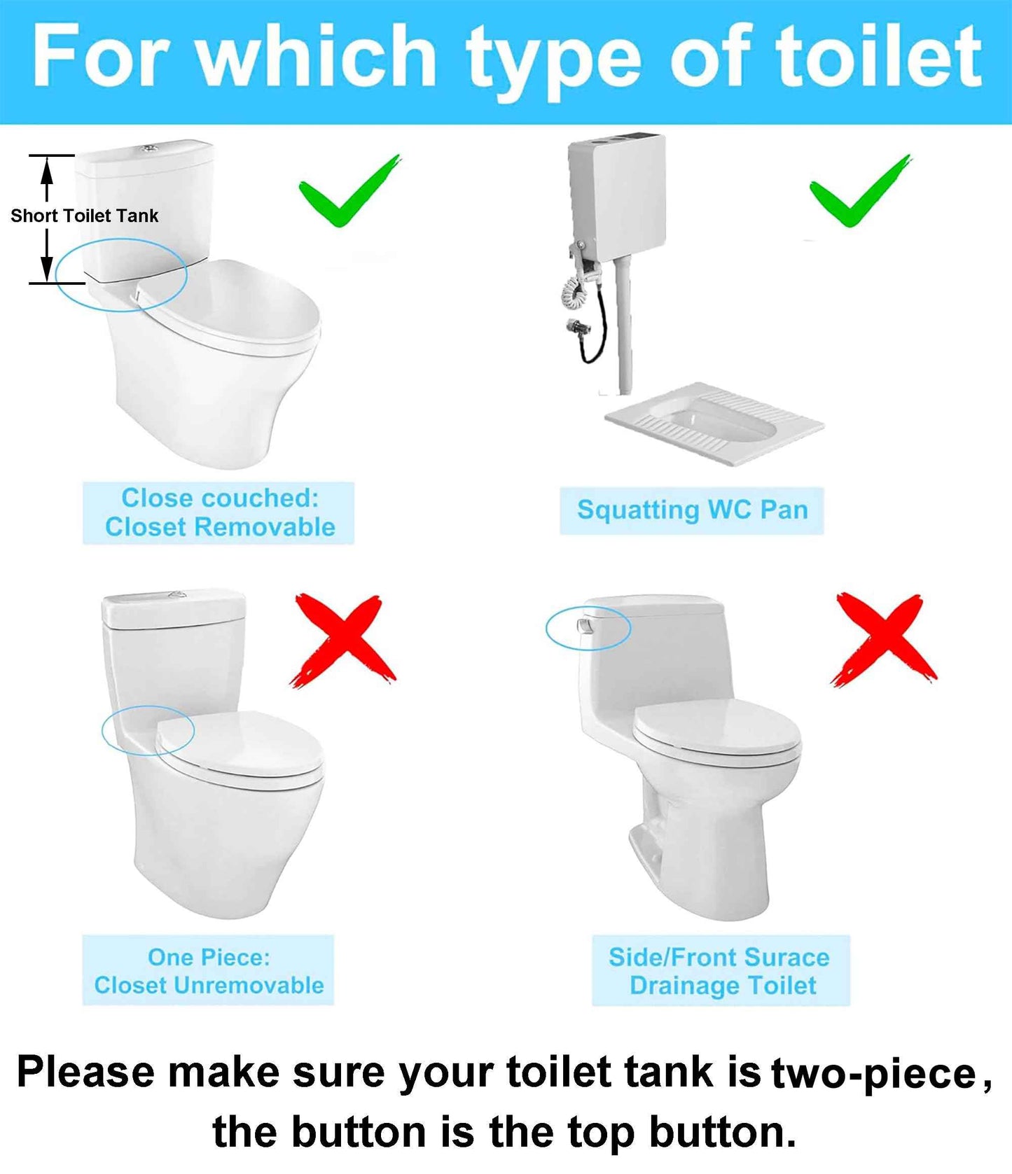 2 Inch Toilet Flush Valves, Toilet Repair Kit Dual Flush Valve Replacement Kit Fit for Two Piece Toilet Top Push Button Valve Short (8" Height)