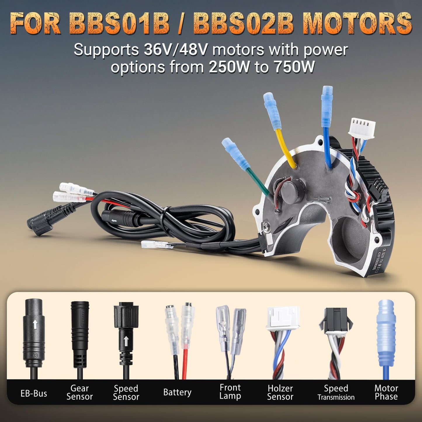 BAFANG Controller 48V 750W for BBS02B Mid Drive Motor with Front Light Connector and Gear Shift Sensor Connector Latest Model