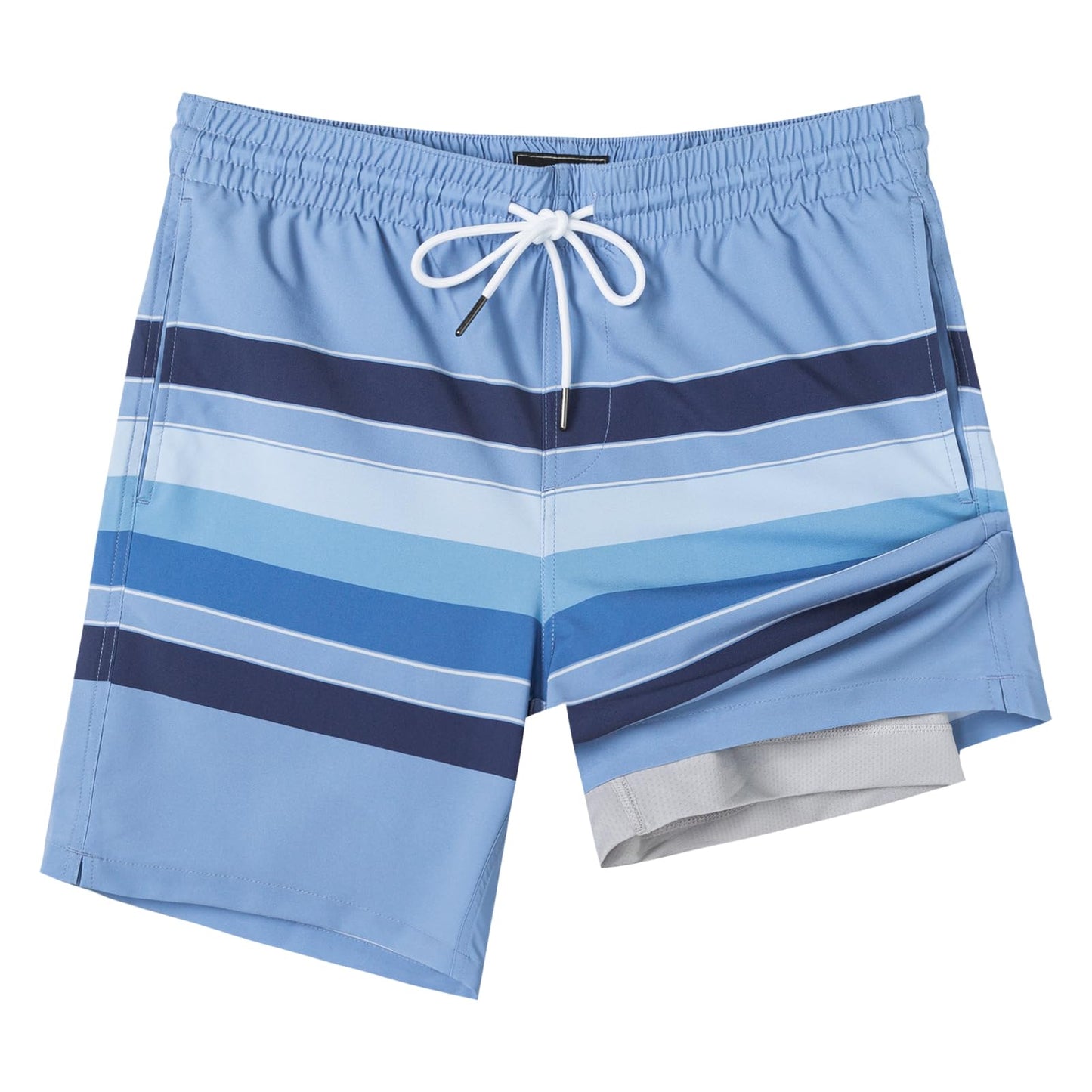 SURF CUZ Mens Swim Trunks with Compression Liner Quick Dry Swim Shorts 7" Swimming Trunks Stretch Bathing Suit 7 Inch,Blue Stripes,XL