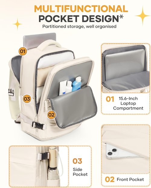 Coofay Beige Travel Backpack - Airline Approved Waterproof Carry-On Bag for Men & Women